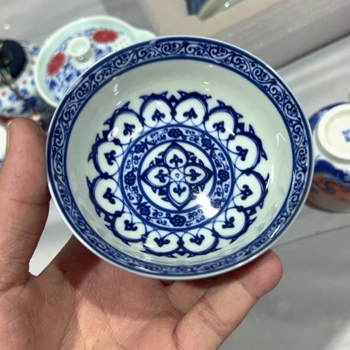 瓷片白青花宝相普洱杯全品
