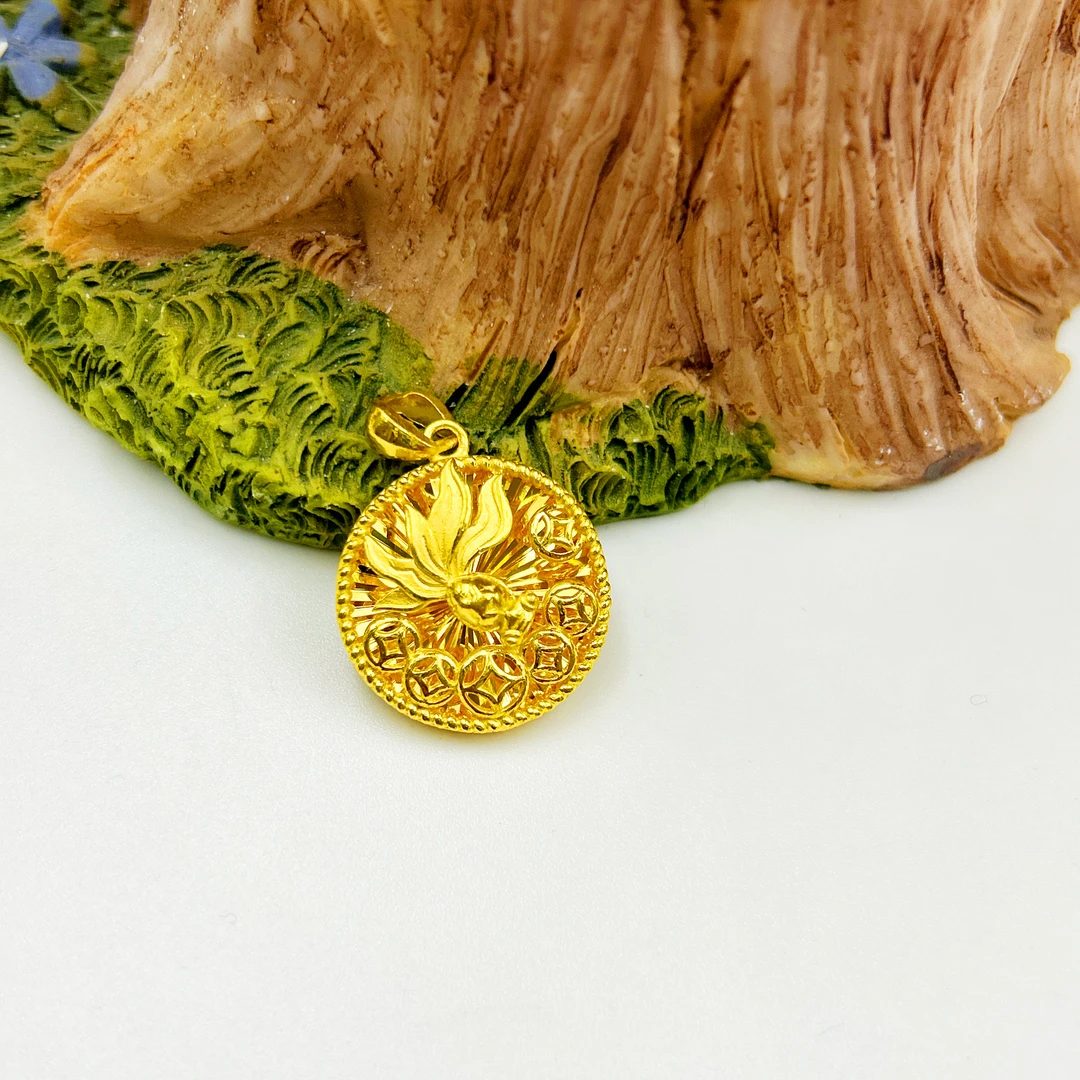 足金999  锦鲤铜钱圆牌吊坠 5G工艺黄金 按克卖