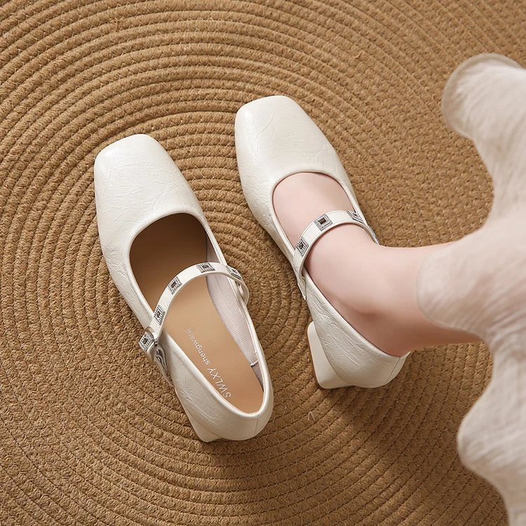 {chuyu}905复古玛丽珍鞋女韩版法式浅口单鞋一字带粗跟小皮鞋