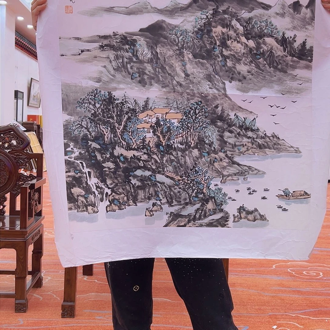 国画朱大明原作溯源带证件合影视频