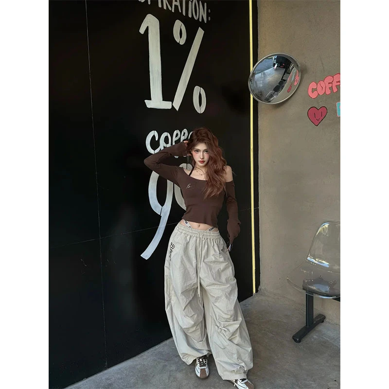 2025秋季新款修身显瘦网红穿搭薄款长袖上衣休闲简约阔腿长裤套装