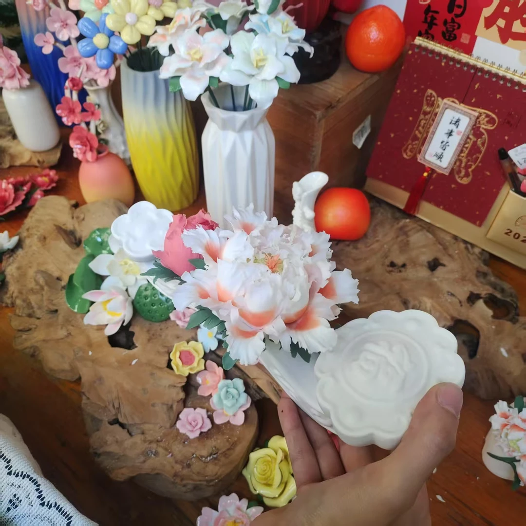 陶瓷手工牡丹如意家居摆件