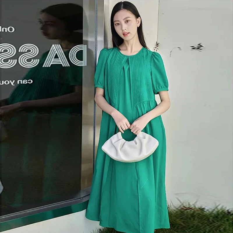 【ta图】简约收腰显瘦百搭短袖连衣裙2025夏新款专柜撤柜品牌女装