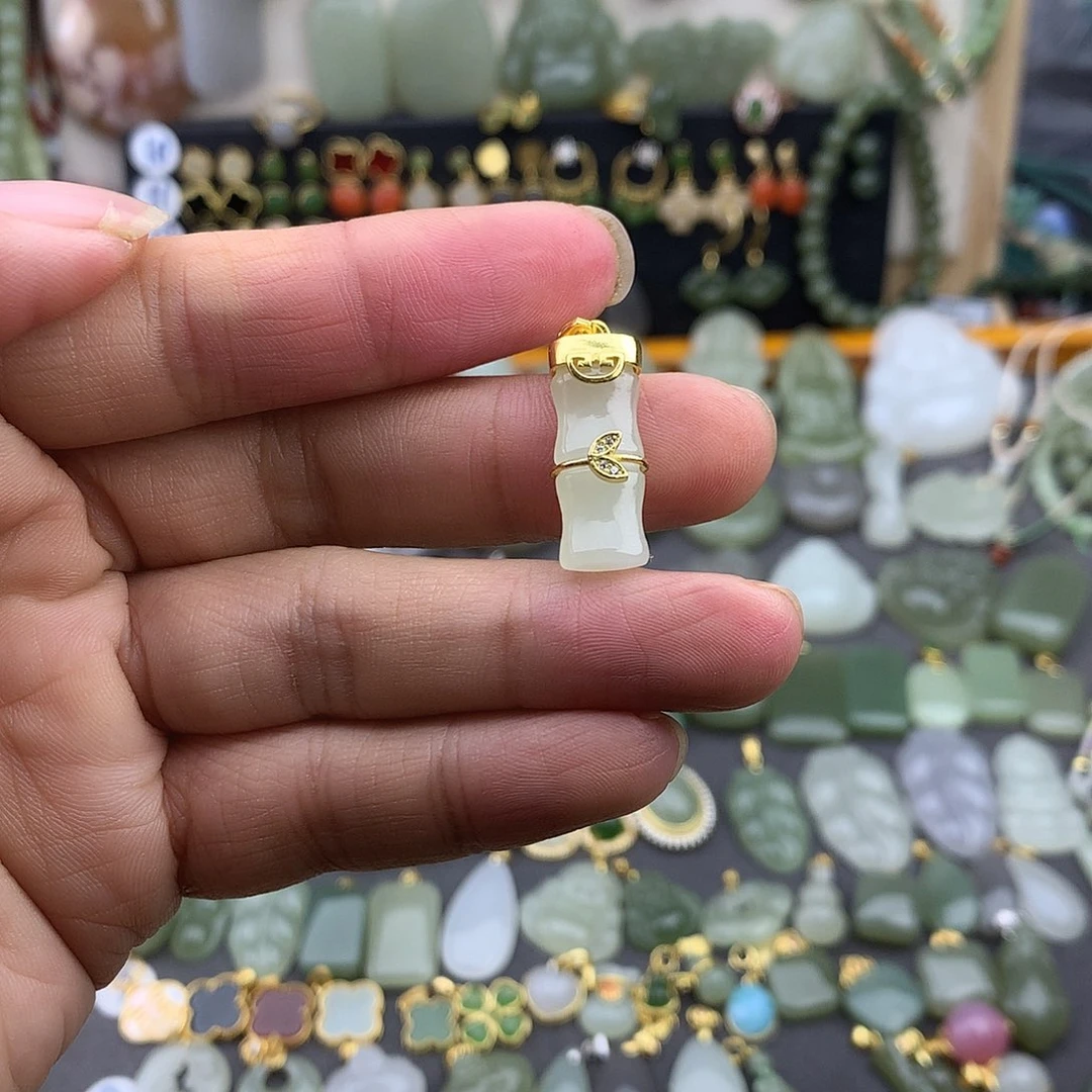 和田玉银S925镶嵌吊坠(不含链)