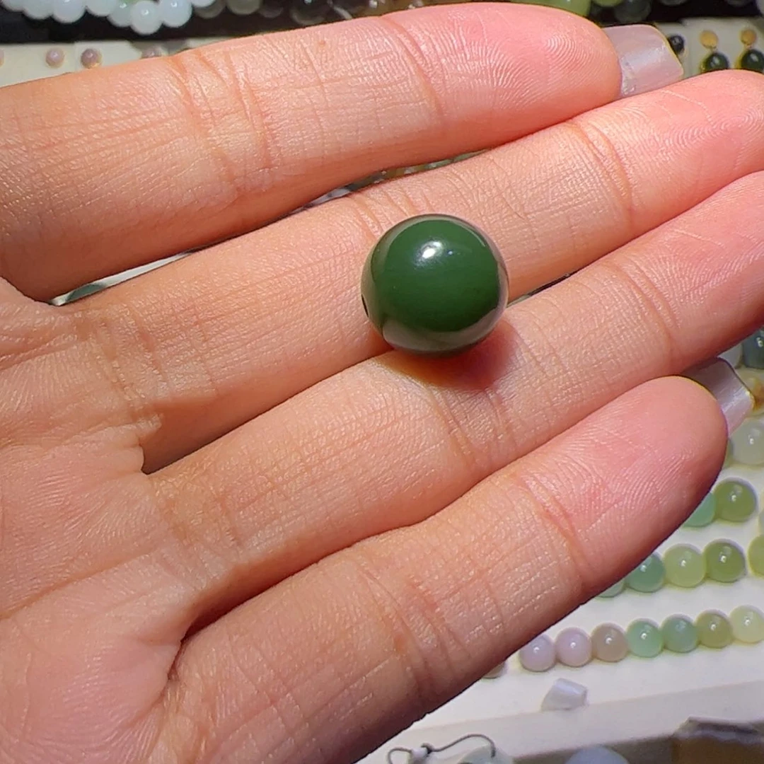 【闪购商品】和田玉单珠未镶嵌菠菜绿12mm