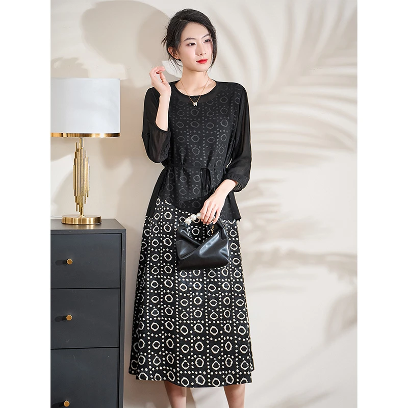 迪欧芙2025夏季新款真两件套装裙显气质显瘦黑色连衣裙#CTZ87720