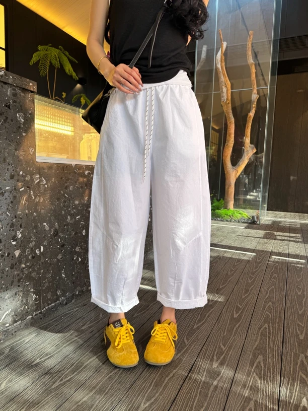 韩系洋气户外穿搭薄款运动九分裤女夏季宽松休闲速干阔腿裤气球裤