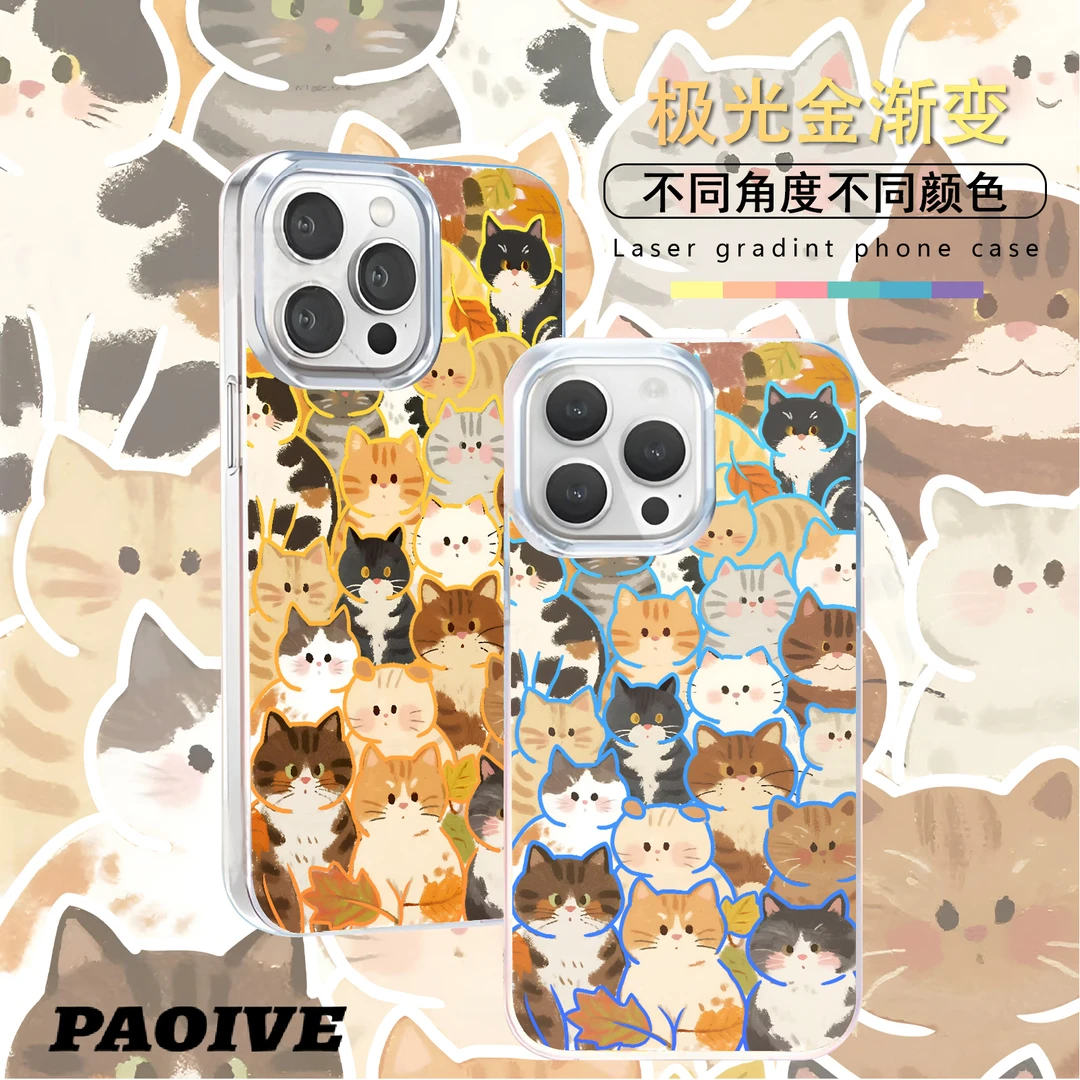 满屏猫咪适用苹果华为vivo一加iPhone小米红米极光手机壳壳