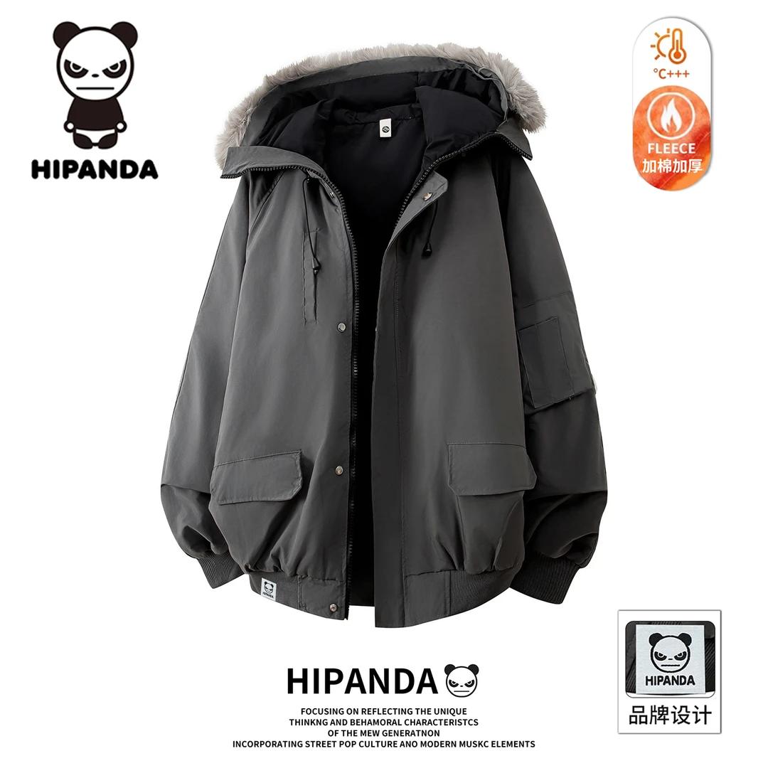 HiPanda工装休闲棉服男冬季新款复古潮流毛领连帽派克服保暖夹克