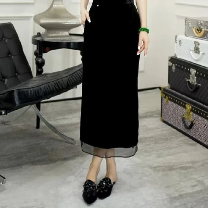 Betty Bairn【匠心/梧桐影】高定系列桑蚕丝短绒半裙25B-BW10752