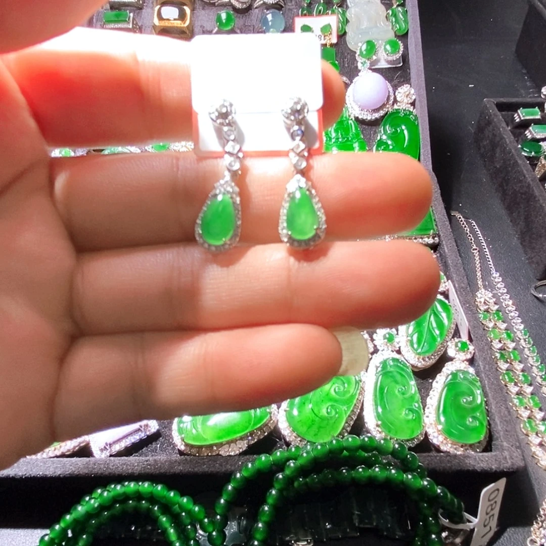 翡翠未镶嵌耳饰A货翡翠11