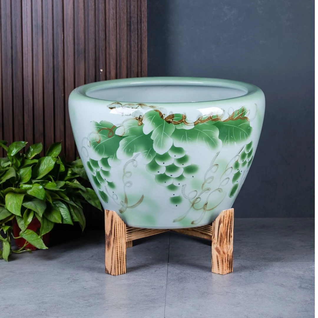 景德镇陶瓷鱼缸门海 绿葡萄