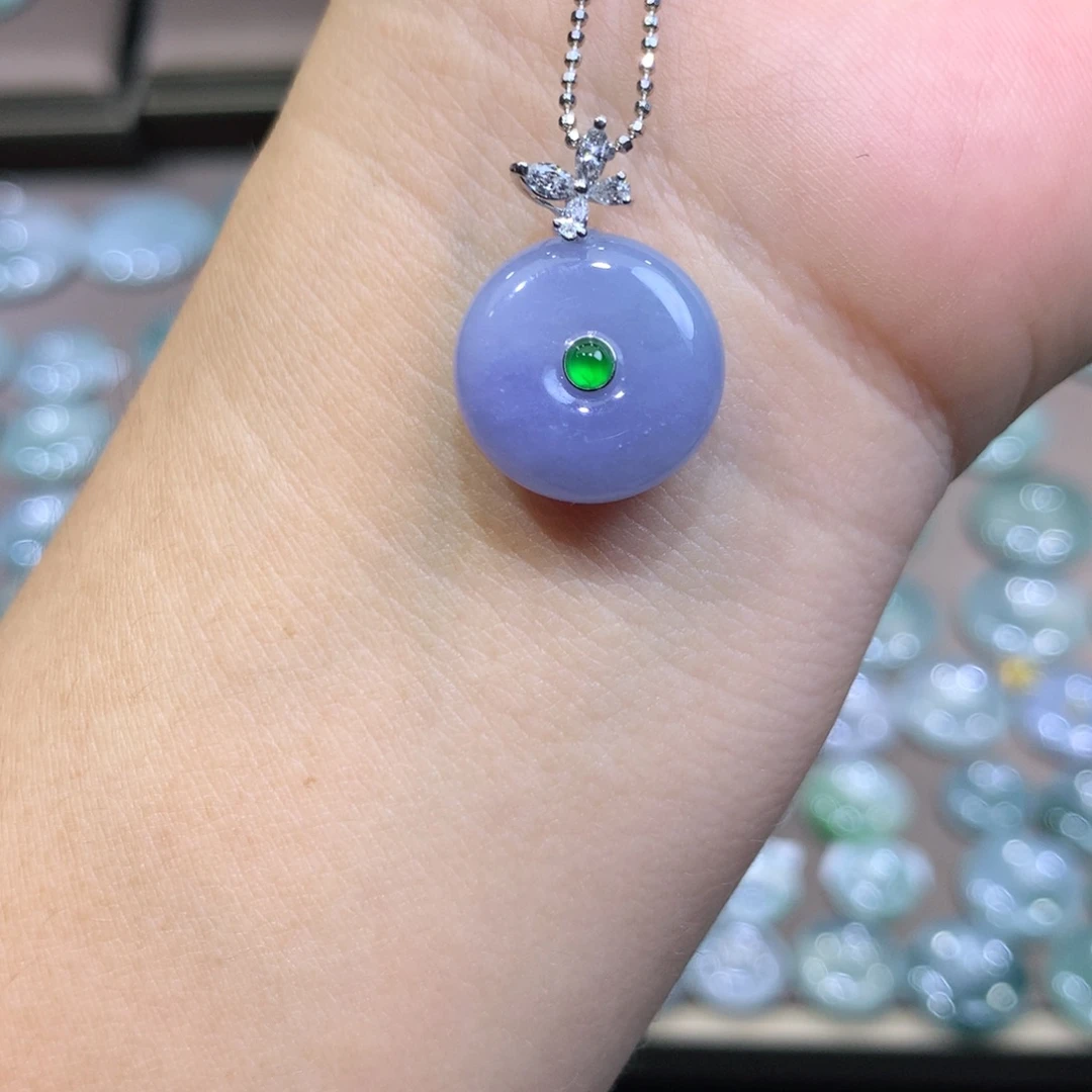 翡翠18K金镶嵌颈饰平安扣 裸石 15.3*6.2