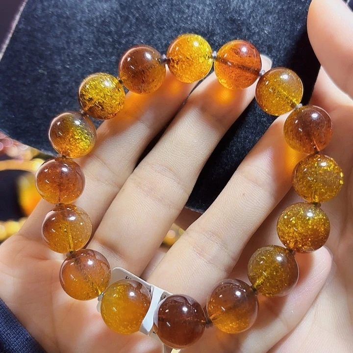 蓝珀未镶嵌珠宝奇石墨西哥红蓝金沙手串12