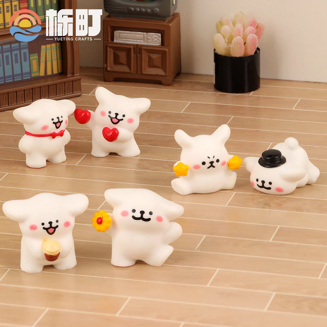 【双许愿+对对碰】可爱小白狗线条小狗装饰品配件车载桌面小摆件一