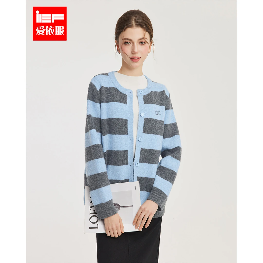 【商场同款新品】IEF/爱依服2025冬春新款韩版条纹显瘦百搭毛织外套