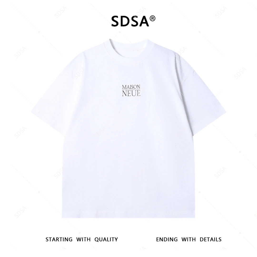 夏季高级感新款男士美式磨破撞色印花字母短袖T恤宽松圆领上衣潮