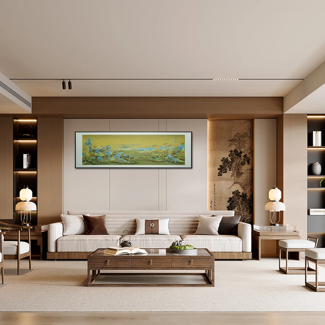 描金《千里江山》现代新中式山水画办公室客厅书房电表箱装饰画