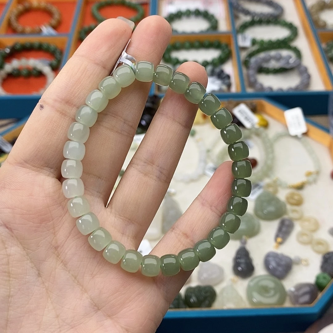 和田玉未镶嵌手链w29晴水直切7mm