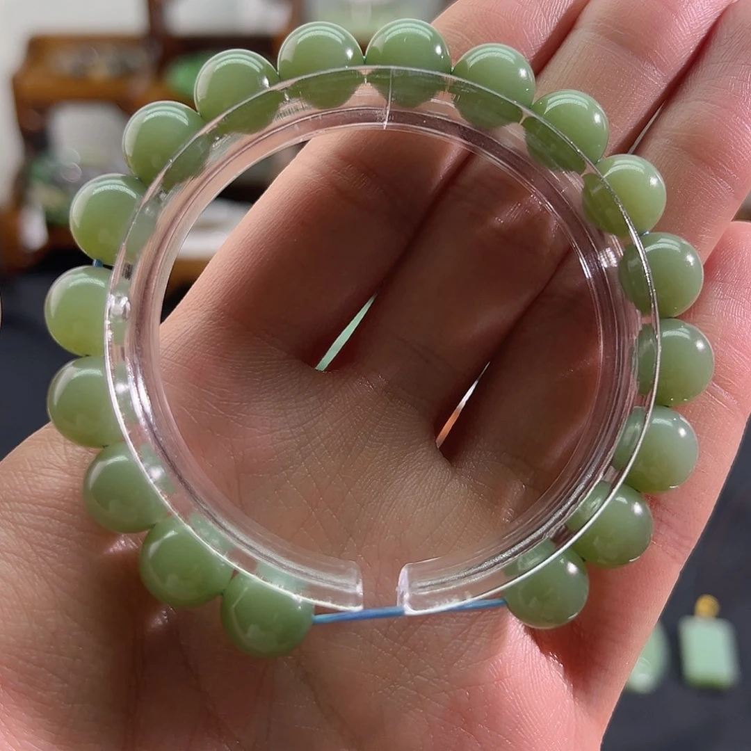 和田玉未镶嵌颈饰x**?碧玉-粉青-10mm-手串