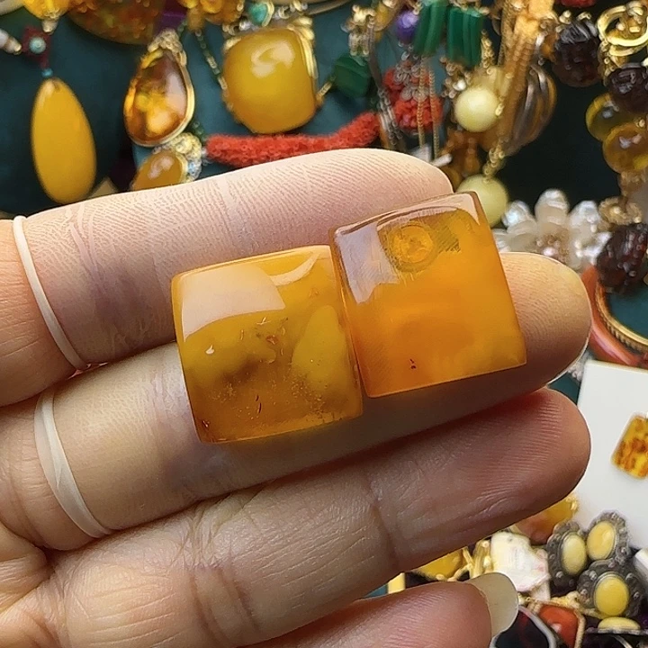 琥珀银S925镶嵌耳饰