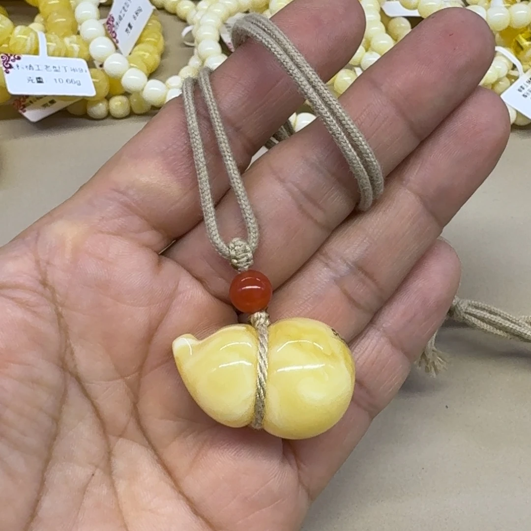 琥珀未镶嵌手链葫芦吊坠