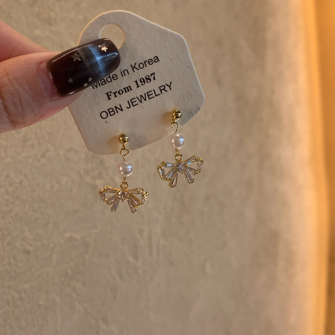 合金锆石耳饰 「甜系」温柔蝴蝶结仙气森系超仙耳钉甜美女耳环耳饰