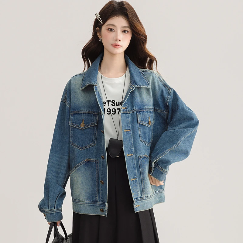 【娃娃专属】港风复古蓝牛仔外套女长袖2025春新款减龄宽松显瘦夹克