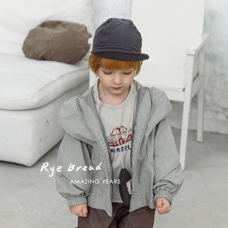 ryebread/黑面包童装 韩版男小童连帽拉链防风外套 5春