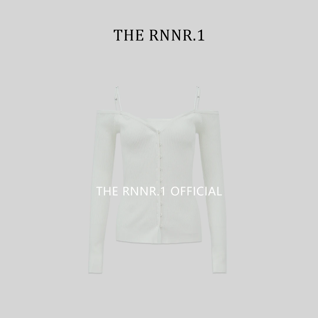 THE RNNR.1白色 露肩 可调节 针织上衣
