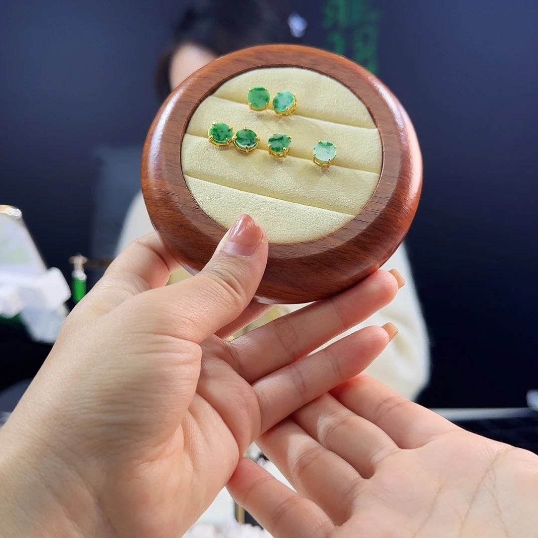 翡翠耳饰银S925镶嵌多样性发货发其一发一对925镶嵌