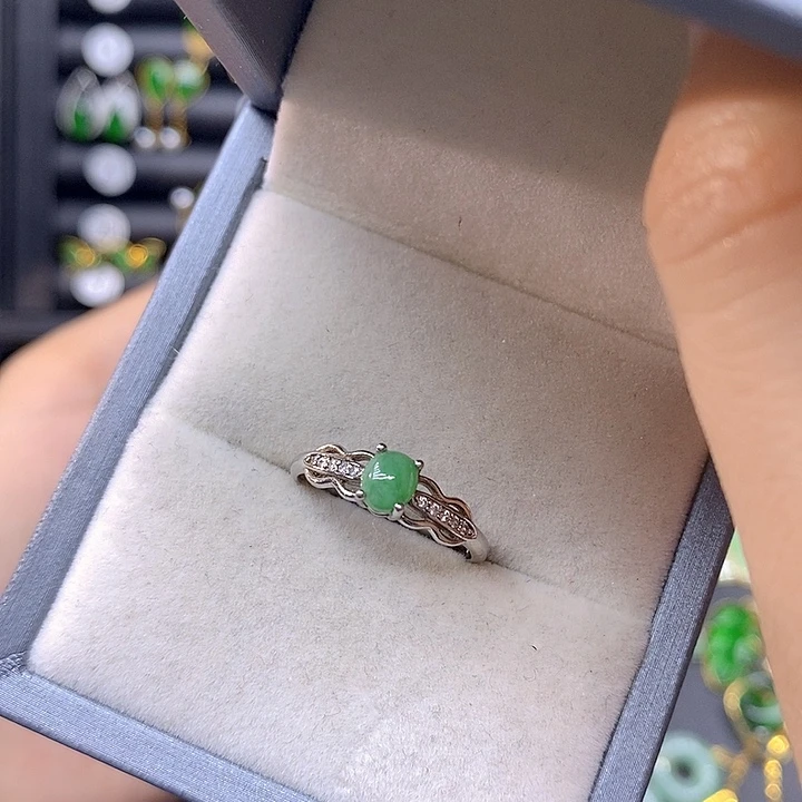 翡翠银S925镶嵌戒指天然翡翠