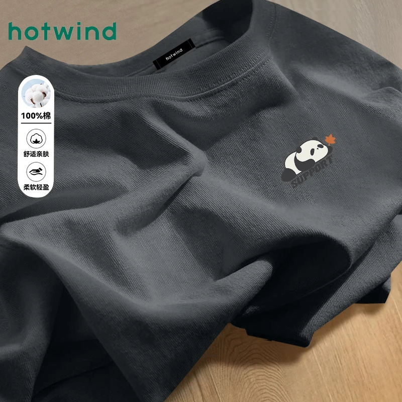 Hotwind/热风青少年纯棉上衣夏季新款国潮熊猫半袖宽松短袖t恤男