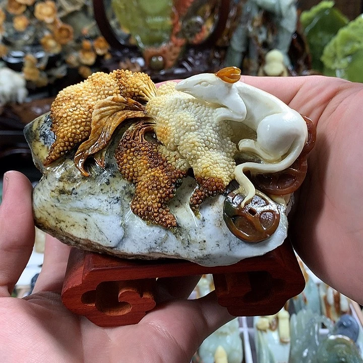 岫玉手把件未镶嵌庞*