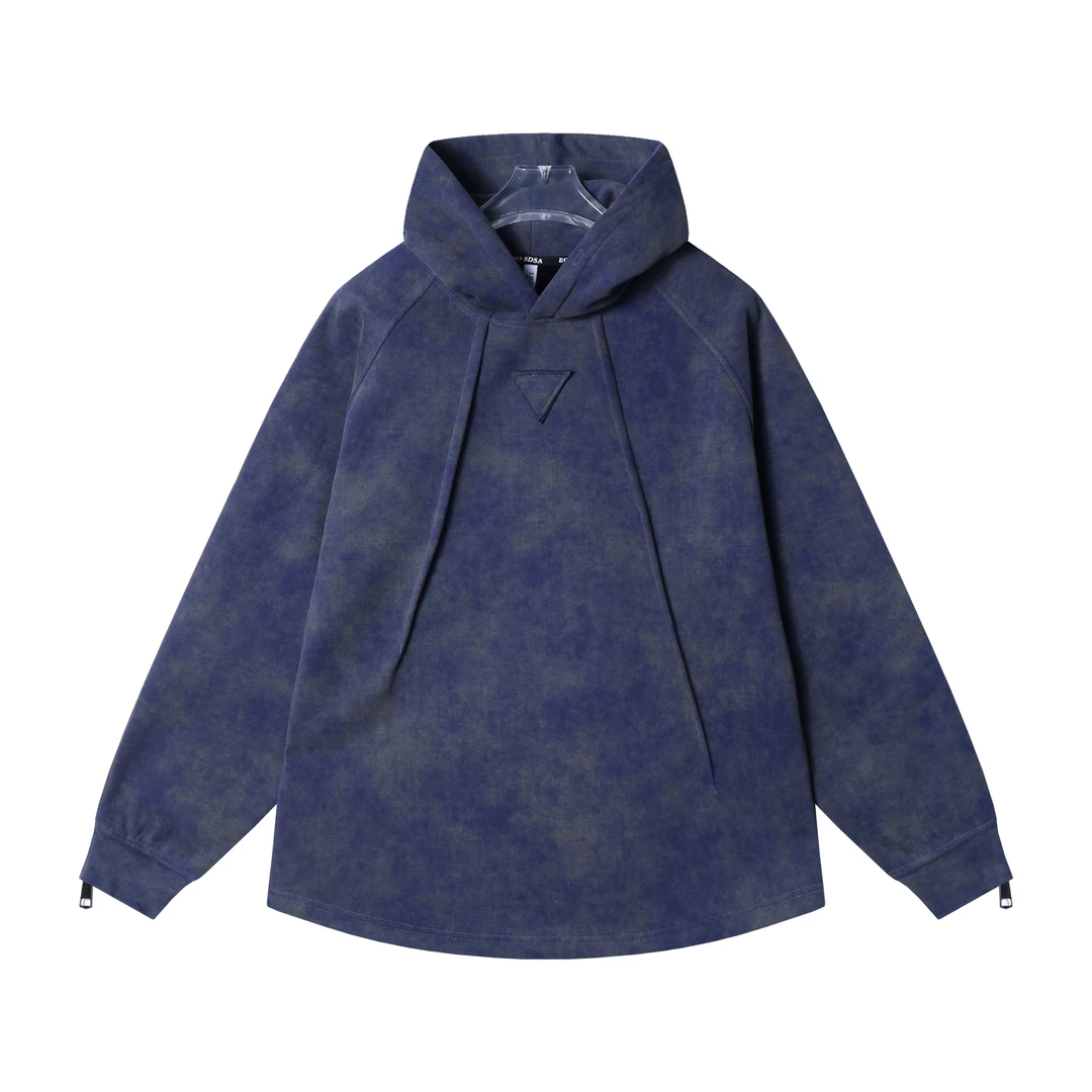 秋冬季新款时尚个性双拉链扎染倒三角连帽卫衣情侣百搭套头上衣