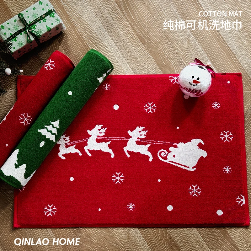 圣诞礼物全棉地巾加厚进门家用卫生间吸水防滑酒店纯棉时尚地垫