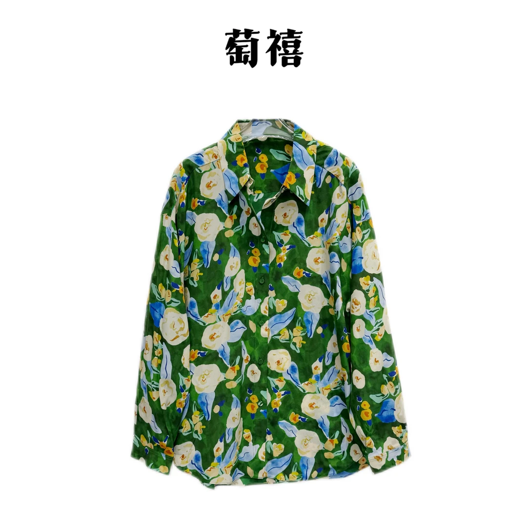 【萄禧-复古花漾】真丝高级花卉百搭休闲衬衫碎花新款衬衣 KDN2191