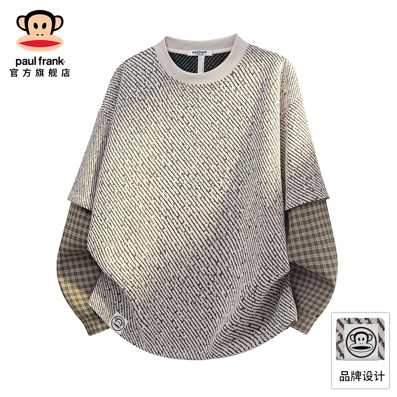 paul frank/大嘴猴圆领宽松拼接设计卫衣男秋冬新款休闲长袖上衣