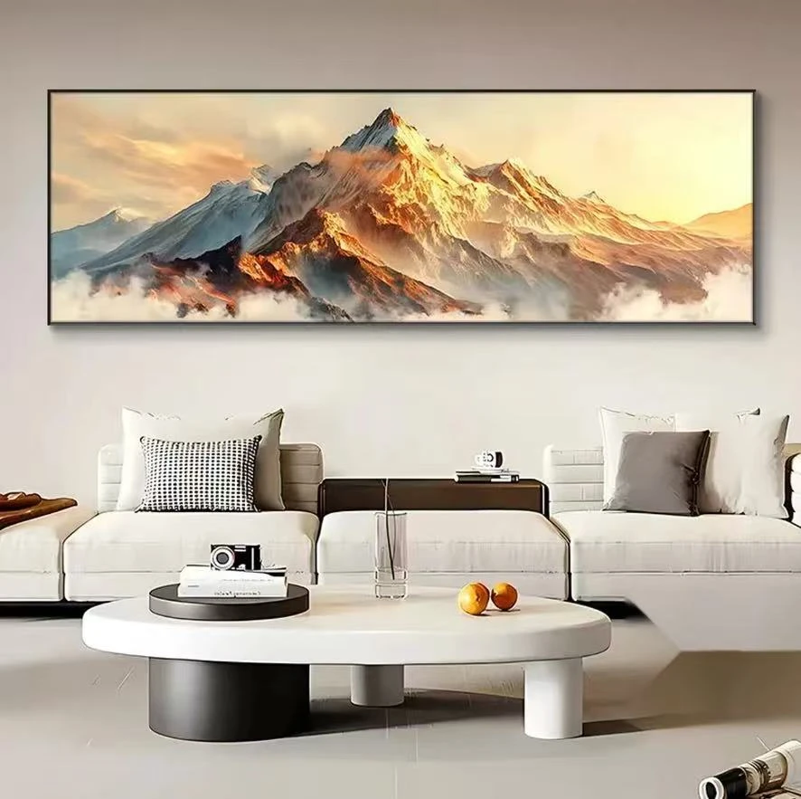 日照金山砂岩肌理简约大气客厅装饰画挂画玄关走廊大气高级