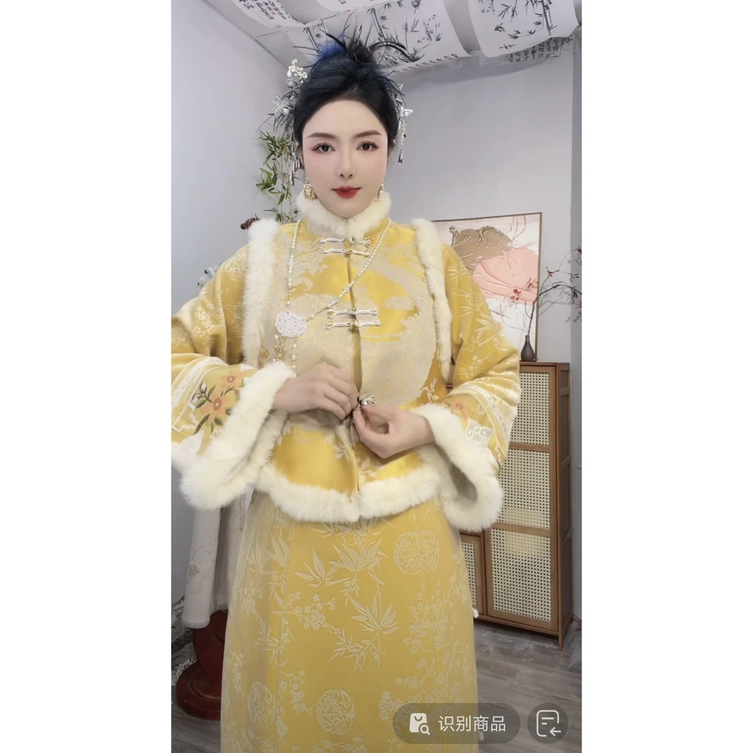 夏维莲2024冬季新款加绒中式长款中国风复古女装裙（1259+1283）
