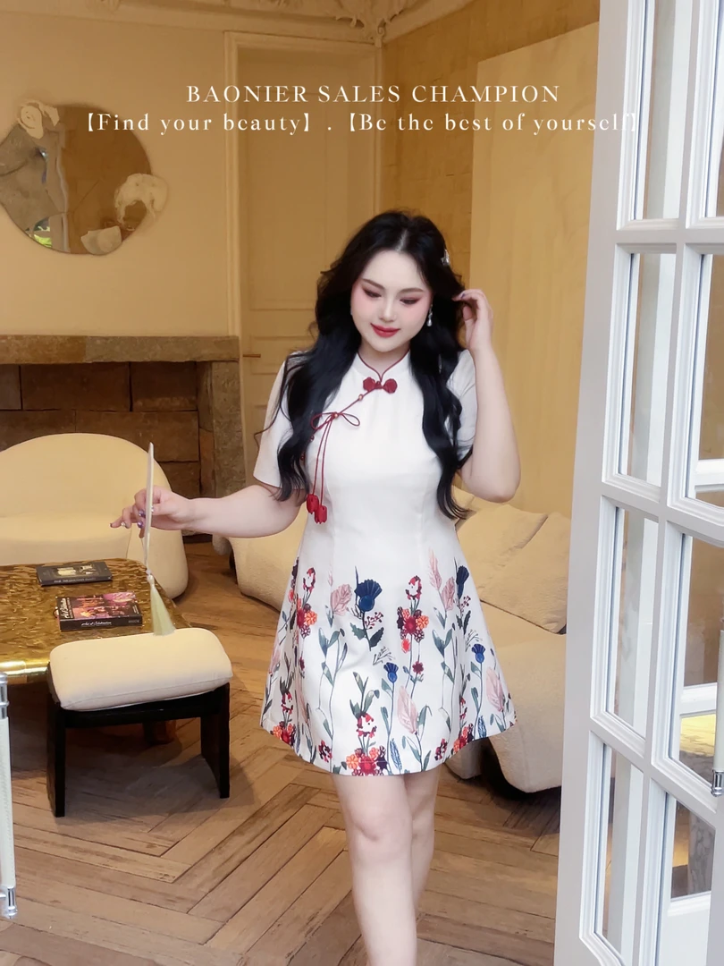 BAONI 2025夏季新款胖mm显瘦短袖连衣裙#U25X1197