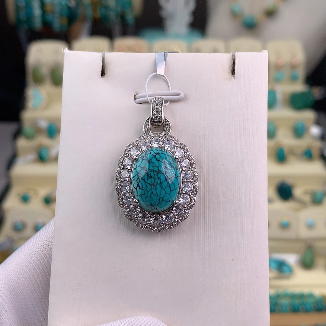 绿松石银S925镶嵌吊坠(赠链)