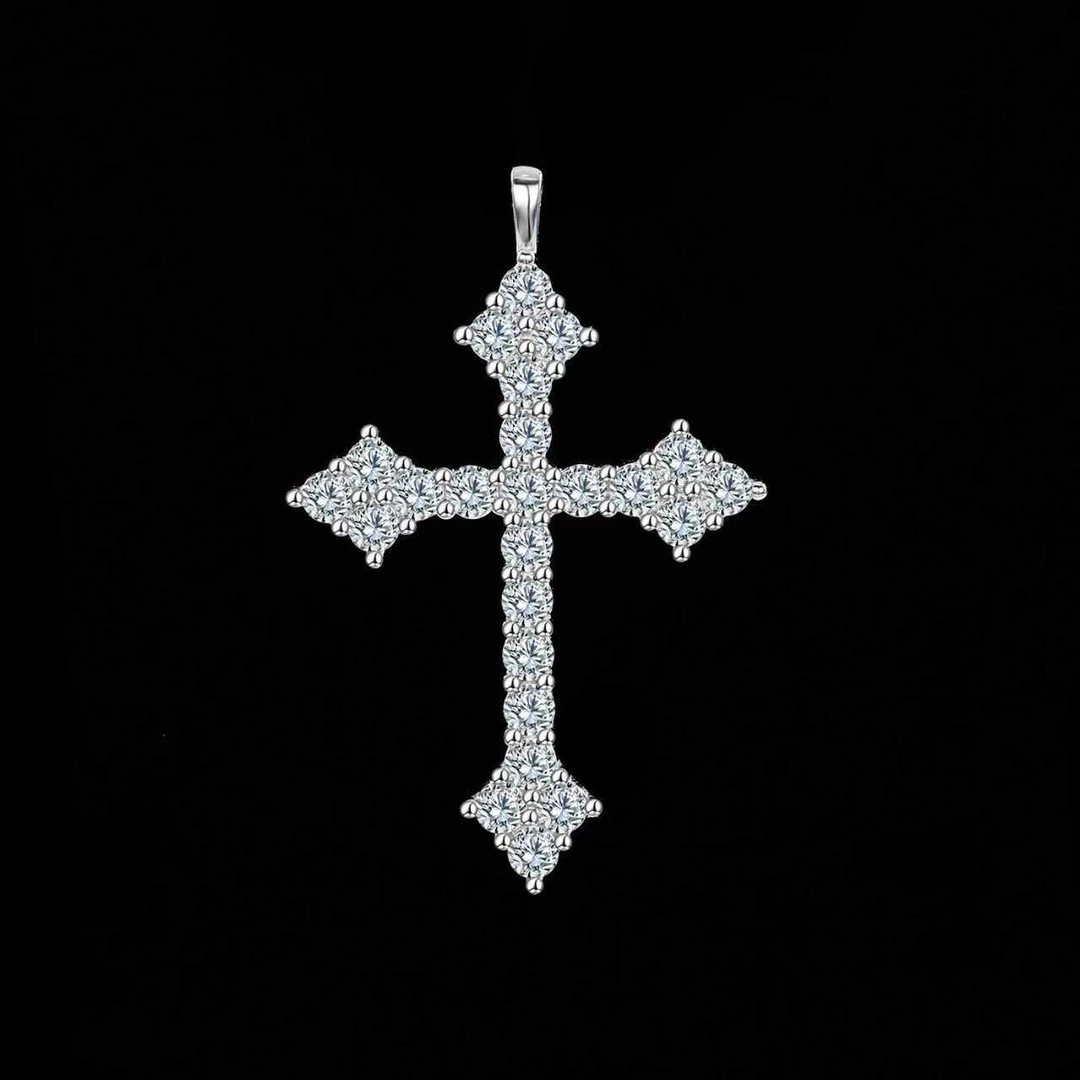 吊坠925银  ——木木（M255） 全银全莫桑气质十字架单吊坠