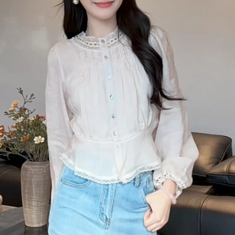 法式设计感蕾丝花边短袖衬衫女2025夏季新款百搭小众不撞衫上衣潮