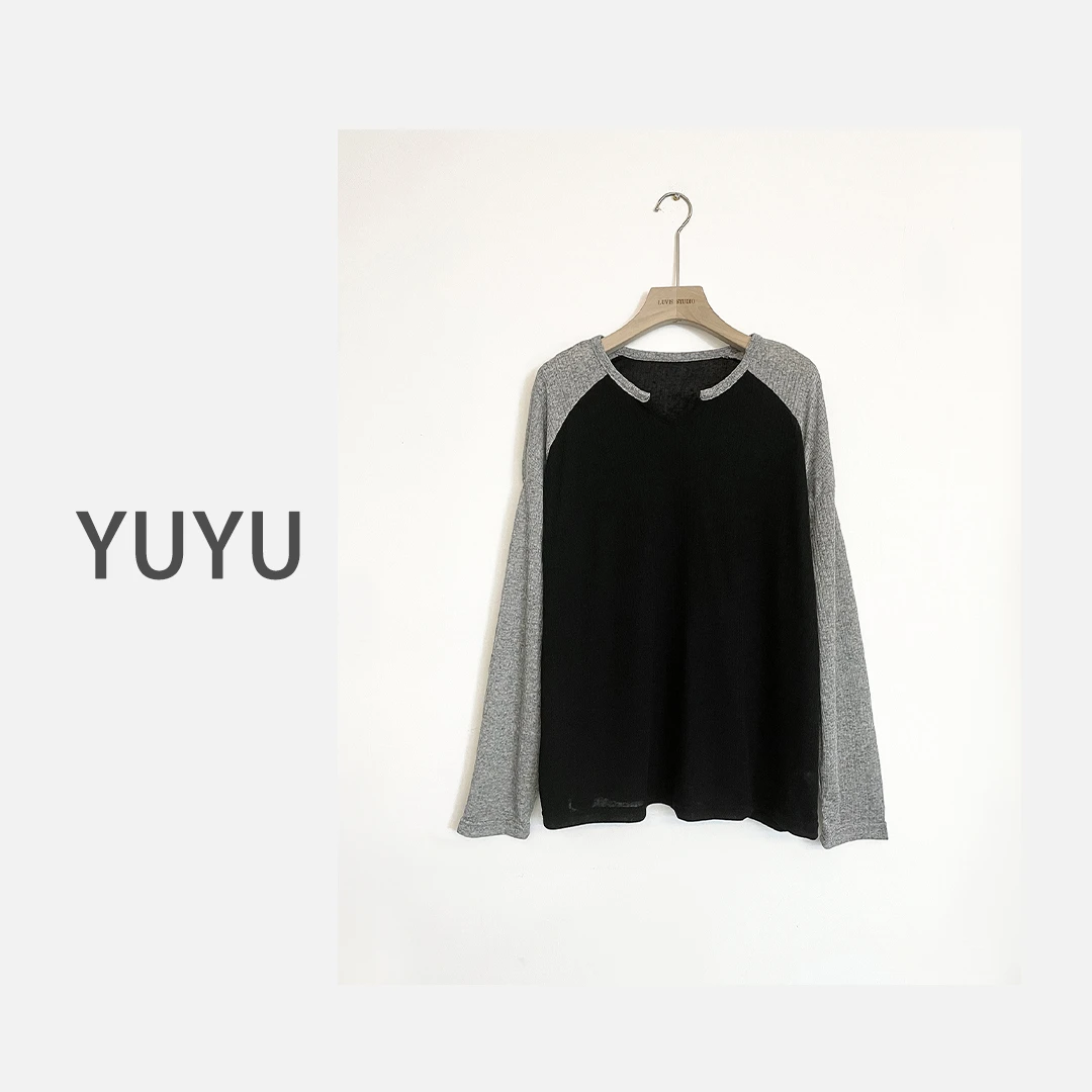 【木质调】撞色显瘦插肩袖时尚复古宽松设计感别致针织衫.Y923