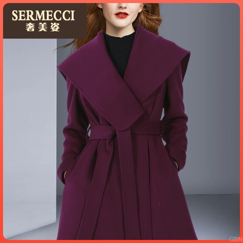 减龄翻领奢美姿高级感大紫色毛呢外套2025冬季大衣修身女
