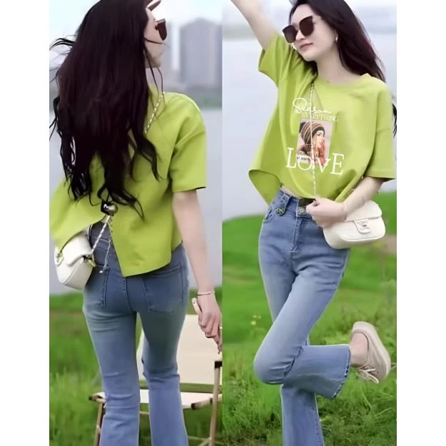 夏季新款时尚圆领后背开叉短袖T恤女百搭设计感洋气显瘦上衣