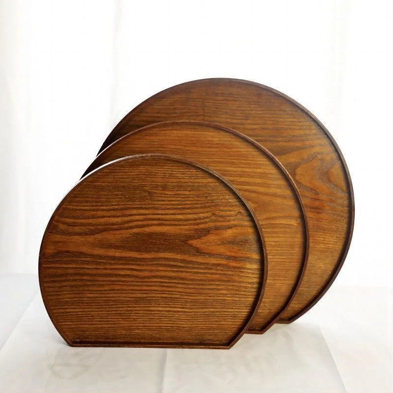 木质托盘半圆形茶盘吃饭托盘家用实木复古日式餐盘创意盘子早餐