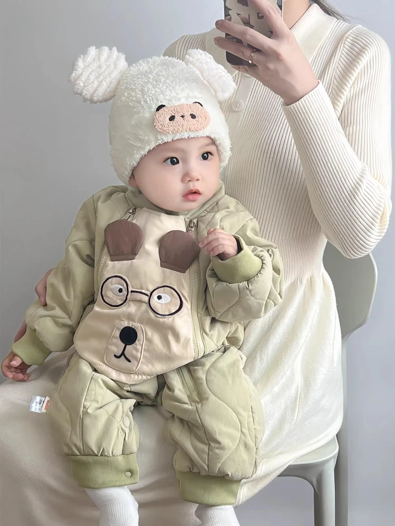 MK&UR.BV婴儿连体衣秋冬款宝宝衣服男女爬服新生儿外出抱服薄棉