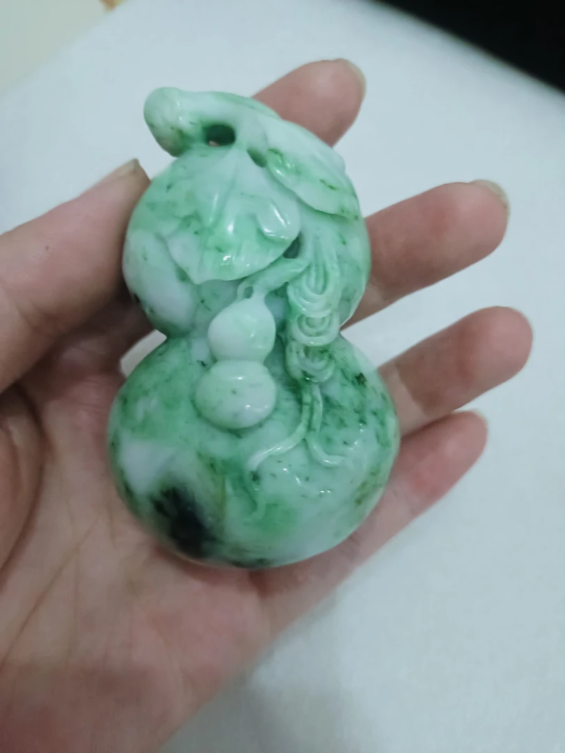 独山玉葫芦手把玩件寓意福禄双全纯手工雕刻
